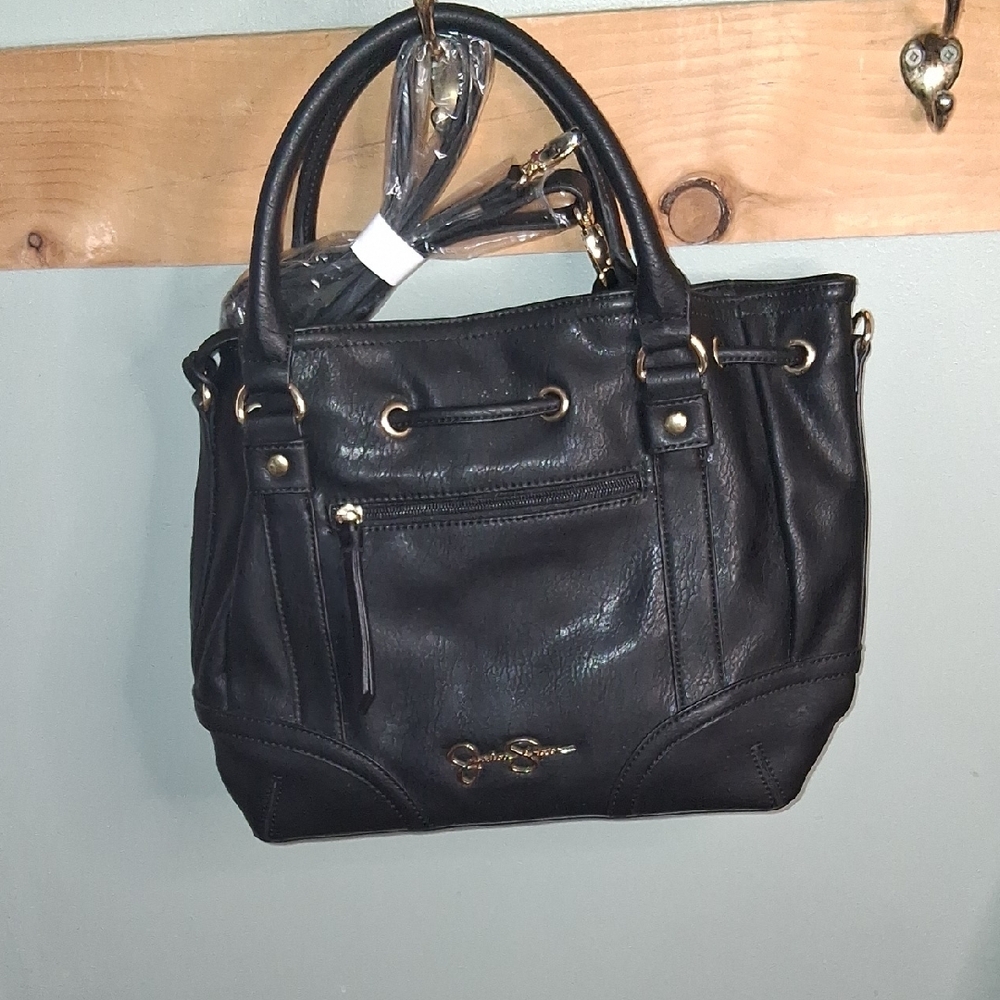 Jessica Simpson Elegant Black Shoulder Bag with Gold Accents